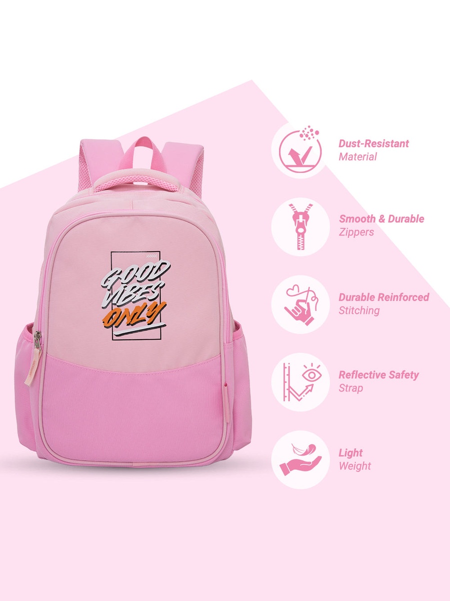 Lightweight School Bag with Laptop Sleeve - Good Vibes - Pink - 15.3 Inch