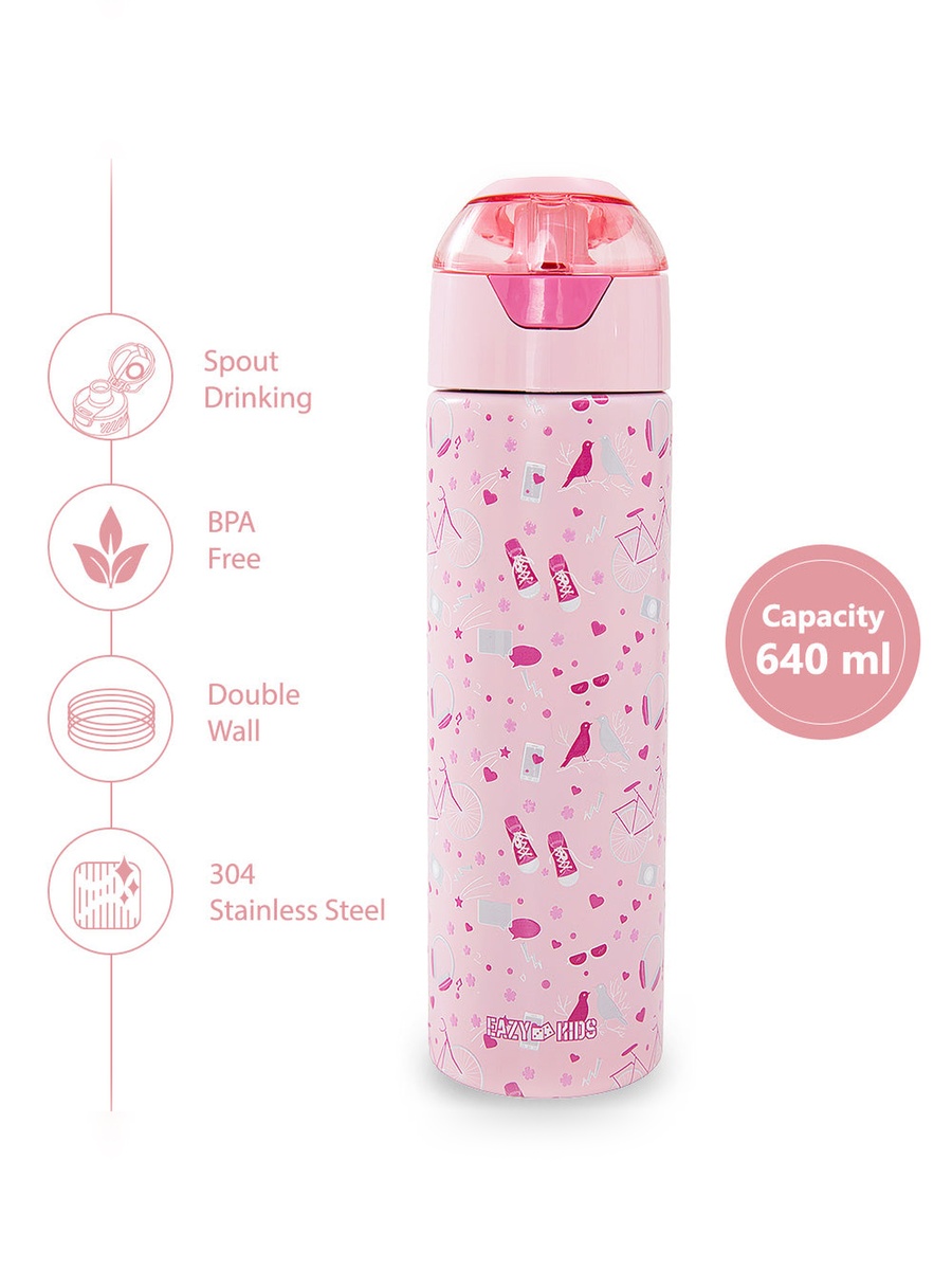 Insulated Stainless Steel Water Bottle with Spray- 640 ml - Pink