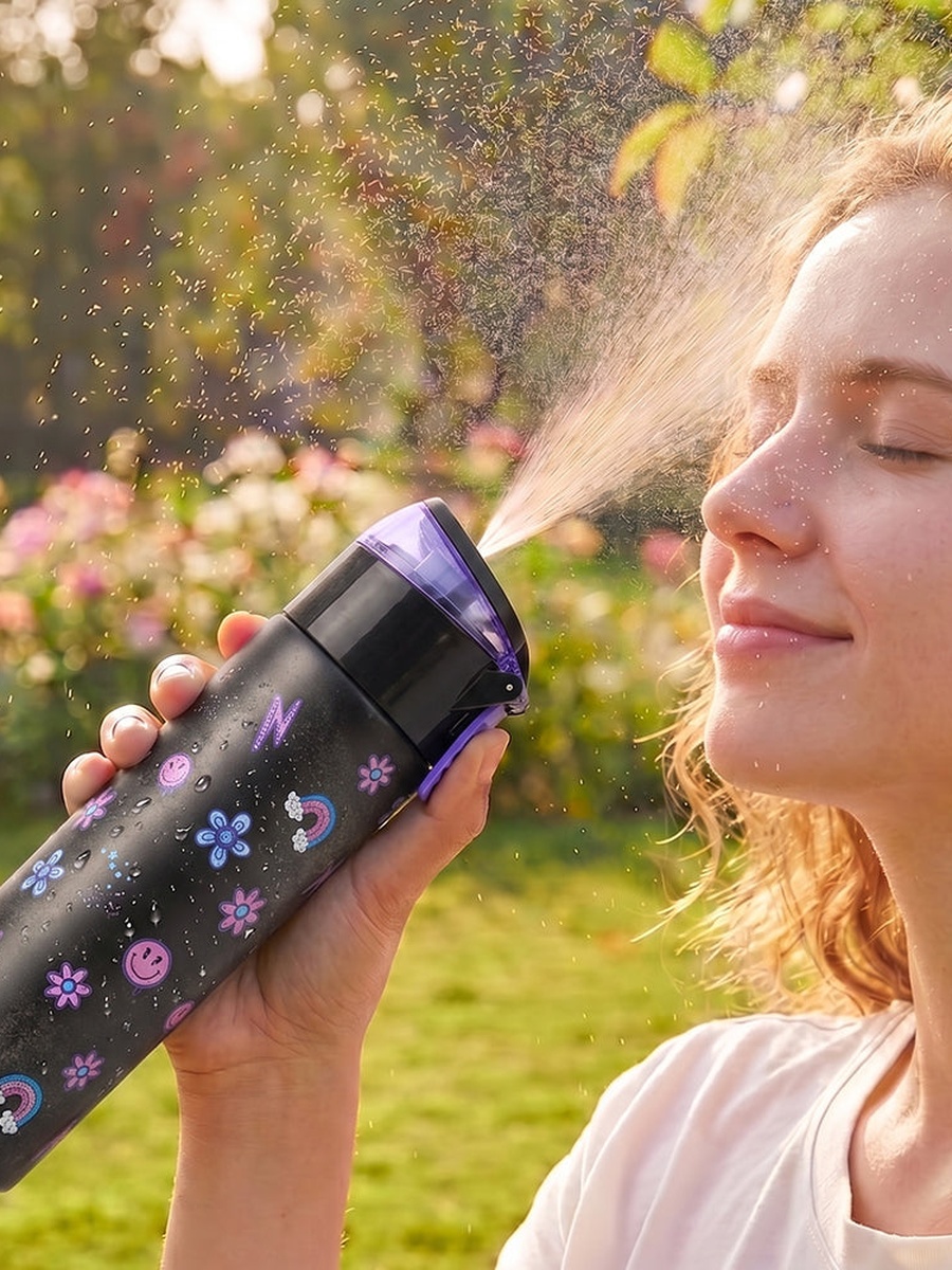 Insulated Stainless Steel Water Bottle with Spray- 640 ml - Black