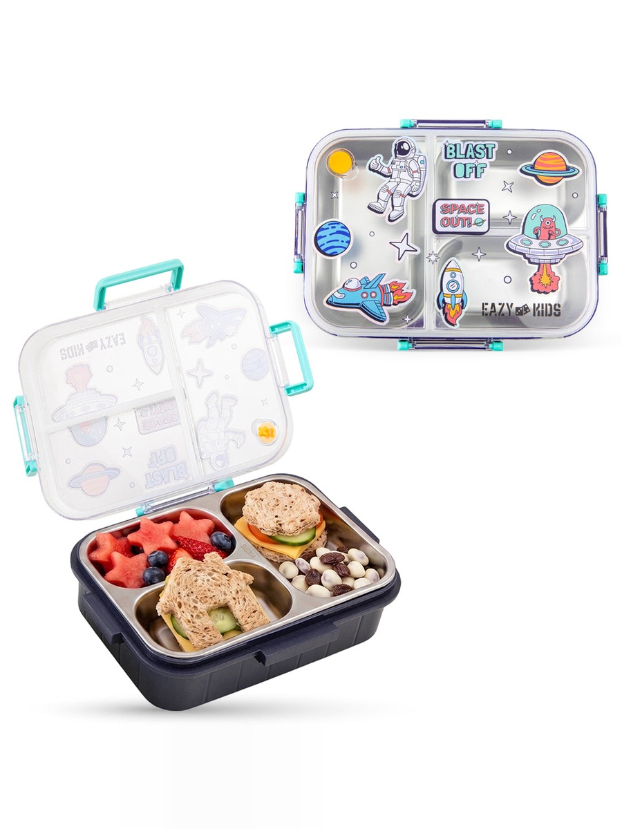 3 Compartment Stainless Steel Bento Lunch Box - Space Out - 800 ml - Blue