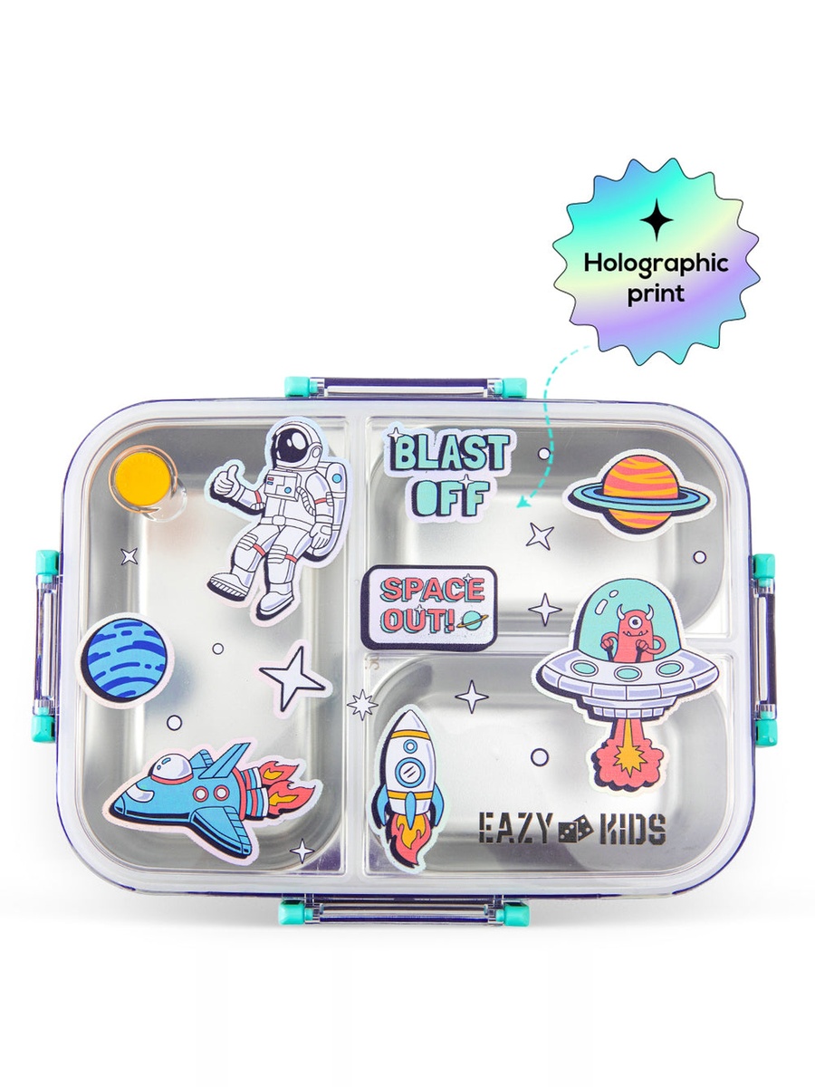 3 Compartment Stainless Steel Bento Lunch Box - Space Out - 800 ml - Blue