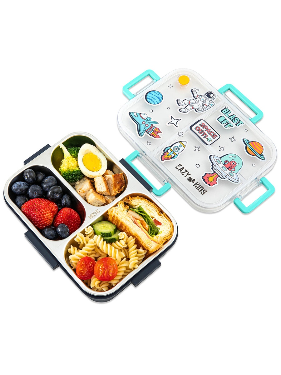 3 Compartment Stainless Steel Bento Lunch Box - Space Out - 800 ml - Blue
