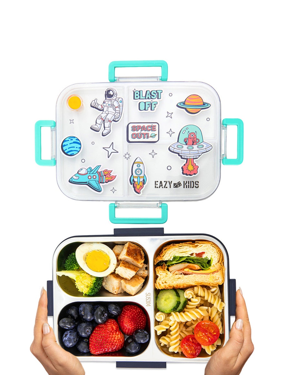 3 Compartment Stainless Steel Bento Lunch Box - Space Out - 800 ml - Blue