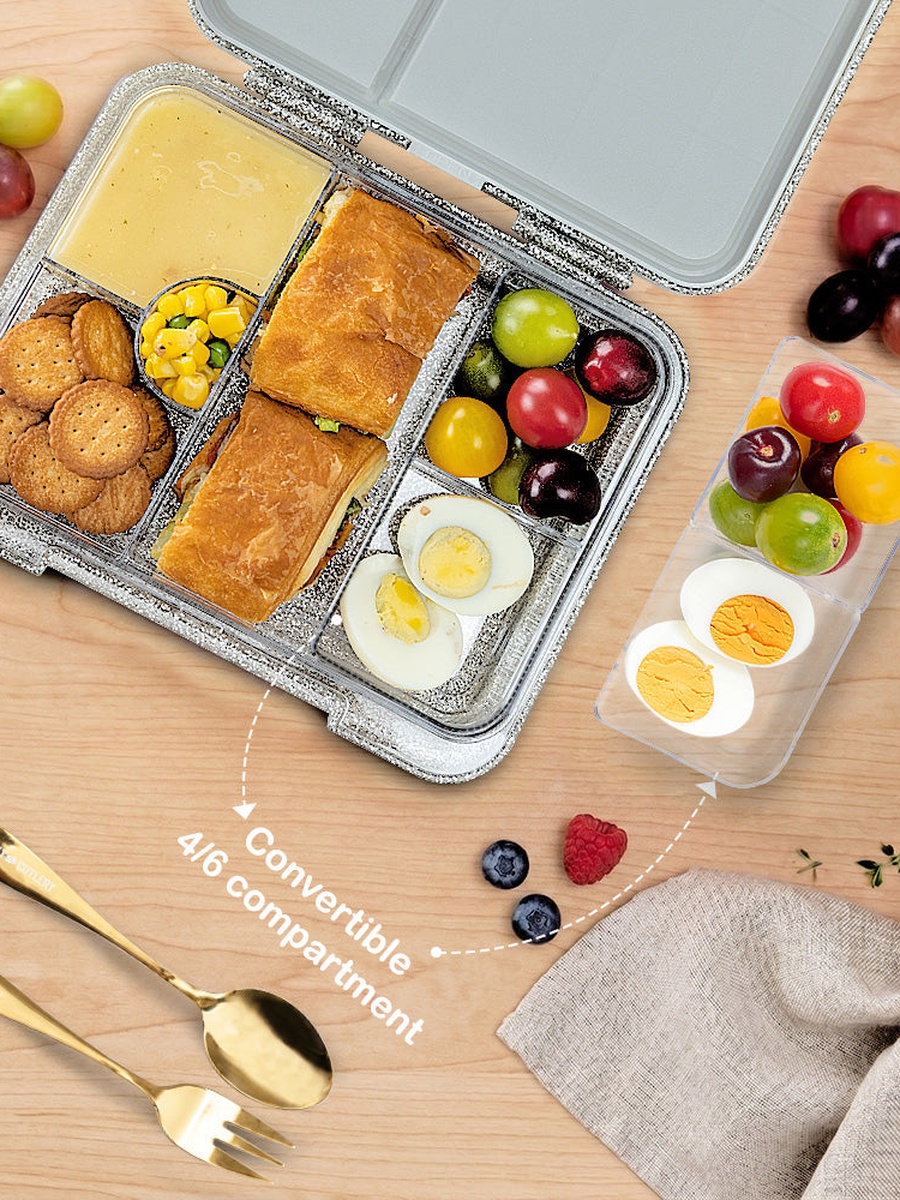2-In-1 BPA Free Convertible Bento Lunch Box - Glitter Ivory