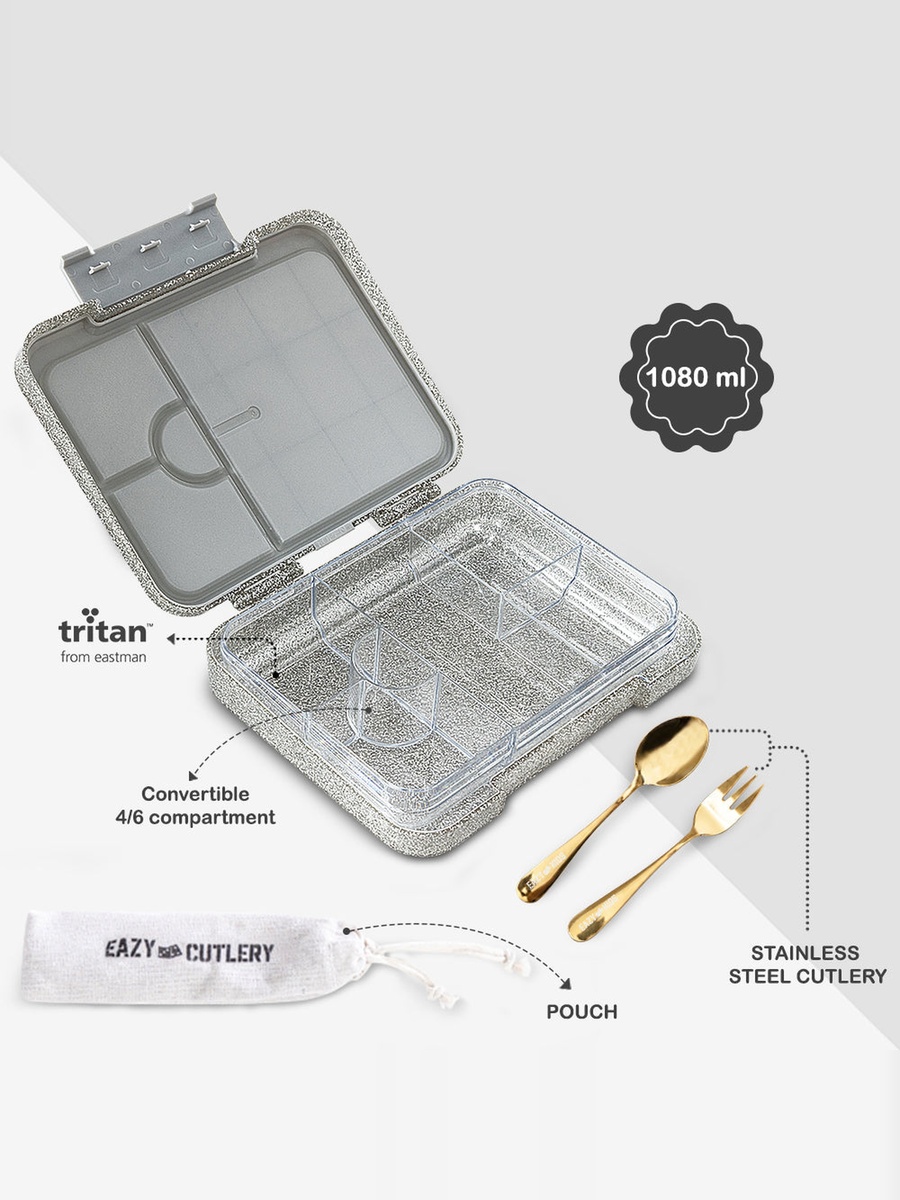 2-In-1 BPA Free Convertible Bento Lunch Box - Glitter Ivory