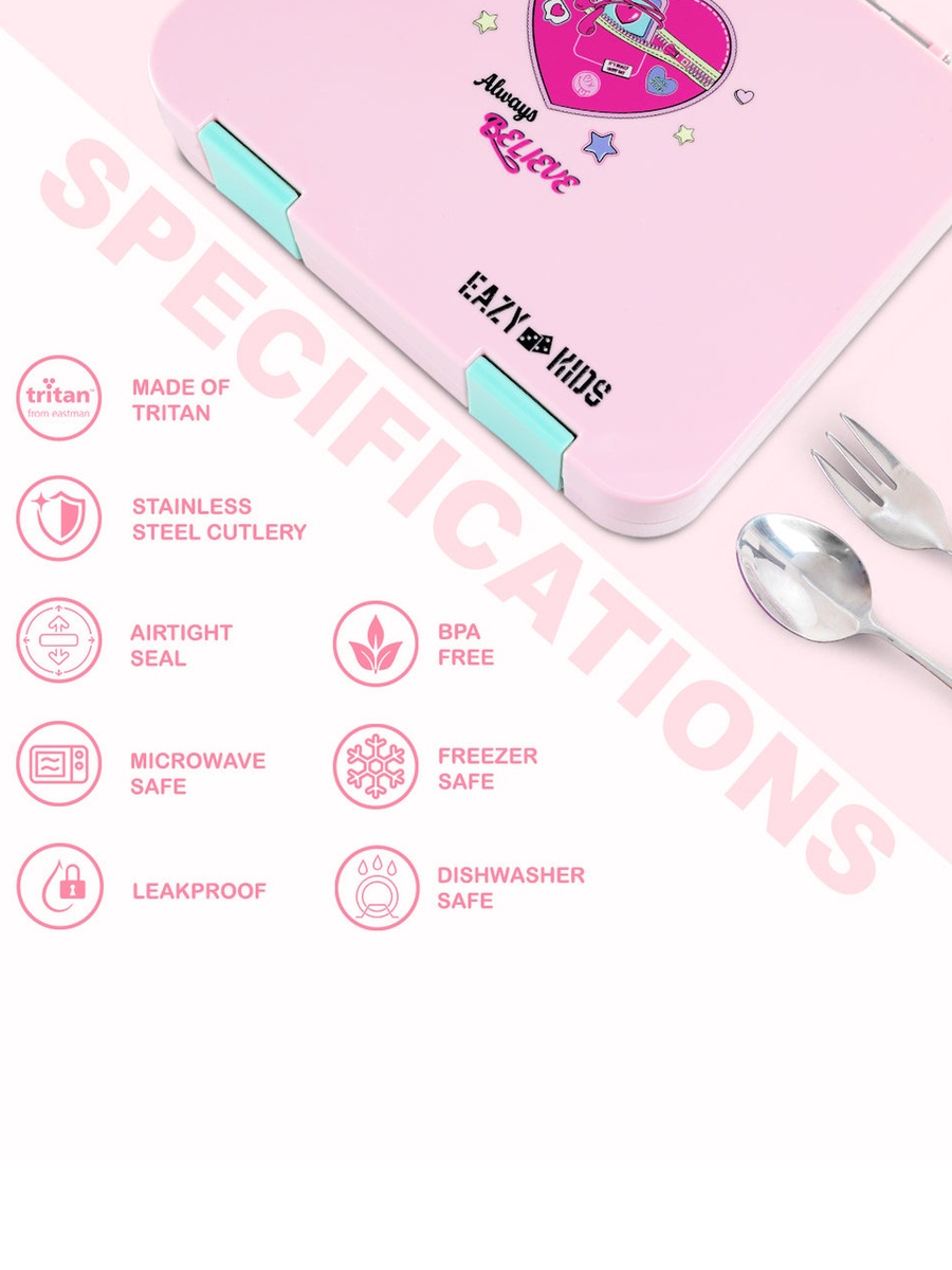 2-In-1 Convertible Bento Lunch Box with Steel Spoon and Fork Set - Always Believe Pink