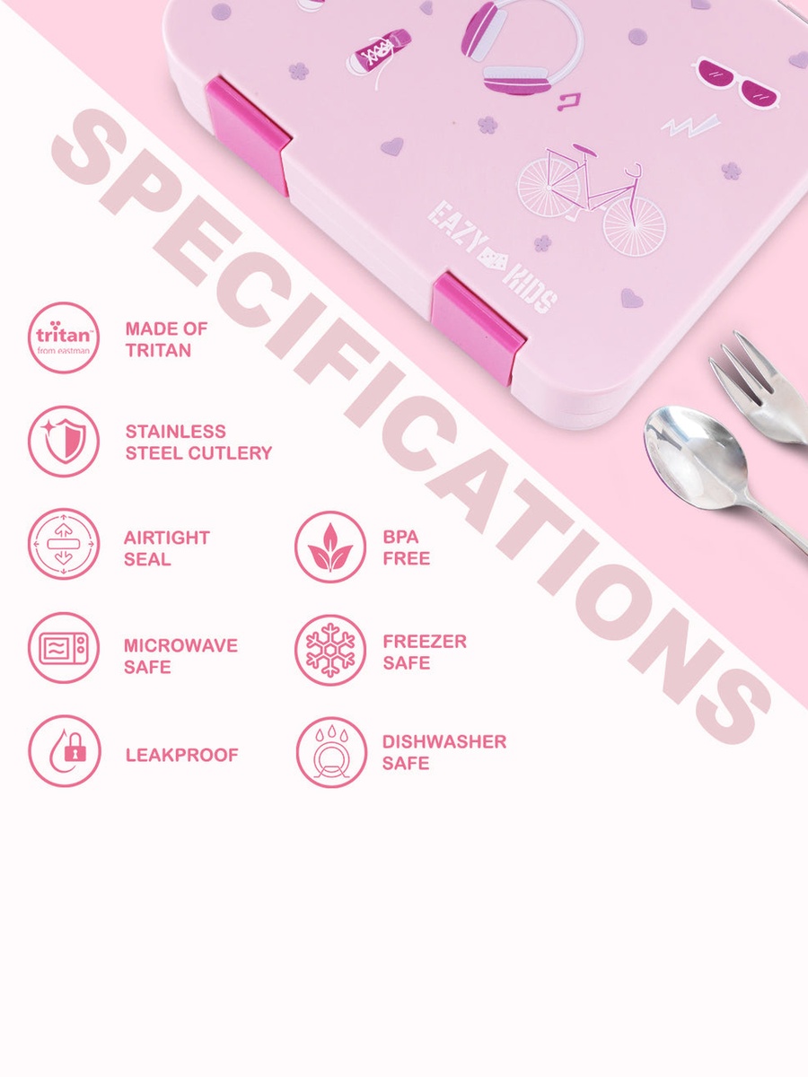 2-In-1 Convertible Bento Lunch Box with Steel Spoon and Fork Set - Life Pink