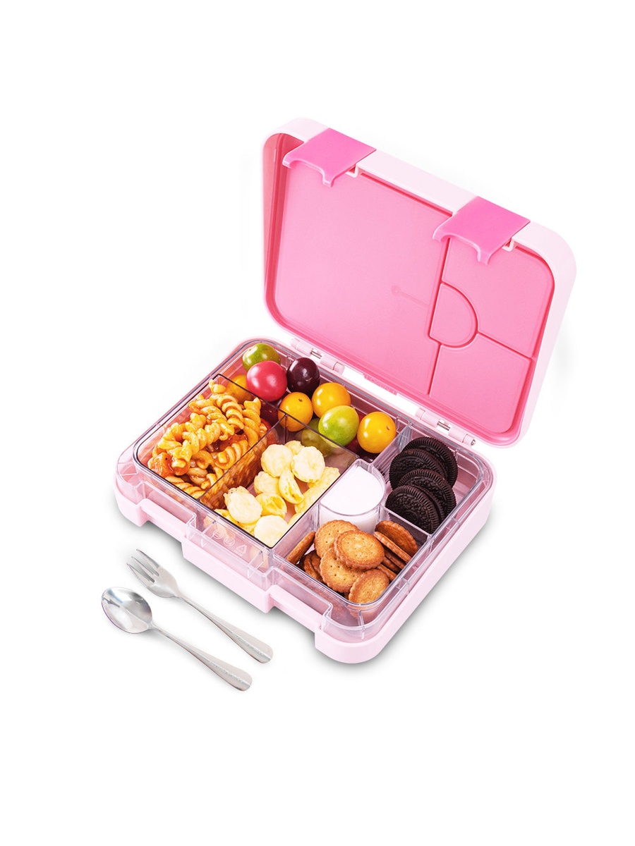 2-In-1 Convertible Bento Lunch Box with Steel Spoon and Fork Set - Life Pink