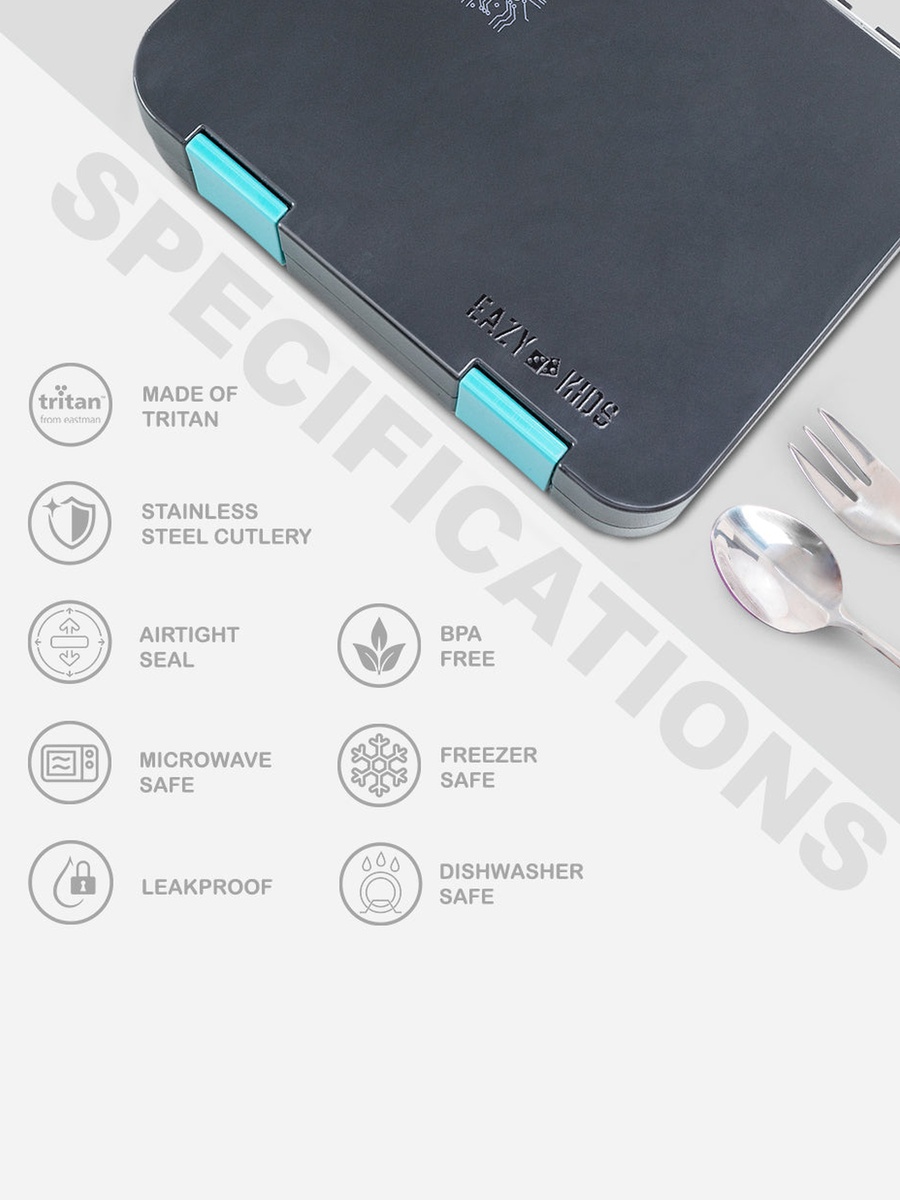 2-In-1 Convertible Bento Lunch Box with Steel Spoon and Fork Set - Game On Grey