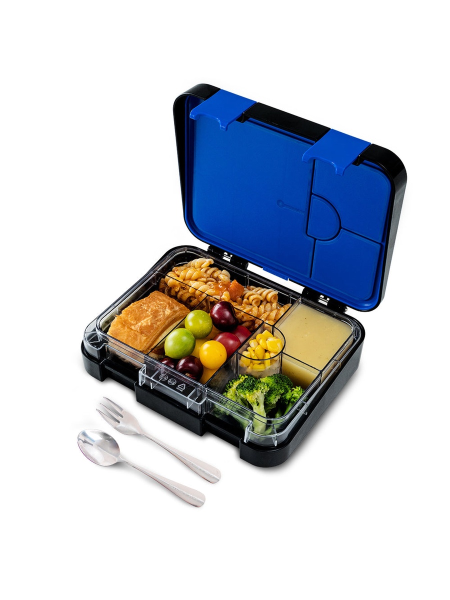 2-In-1 Convertible Bento Lunch Box with Steel Spoon and Fork Set - Gamer Black