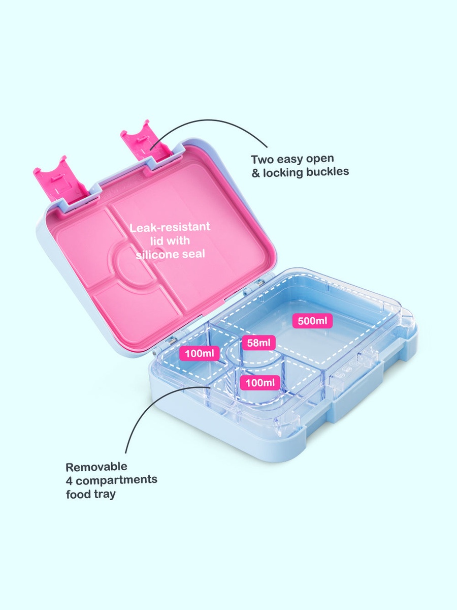 4 Compartment Bento Lunch Box with Flip Top Water Bottle -750 ml