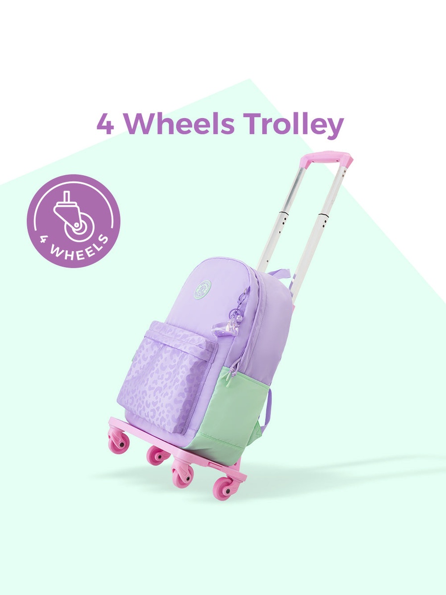 Lightweight School Bag with Laptop Sleeves and Foldable 4 Wheel Trolley - 16.5 Inch