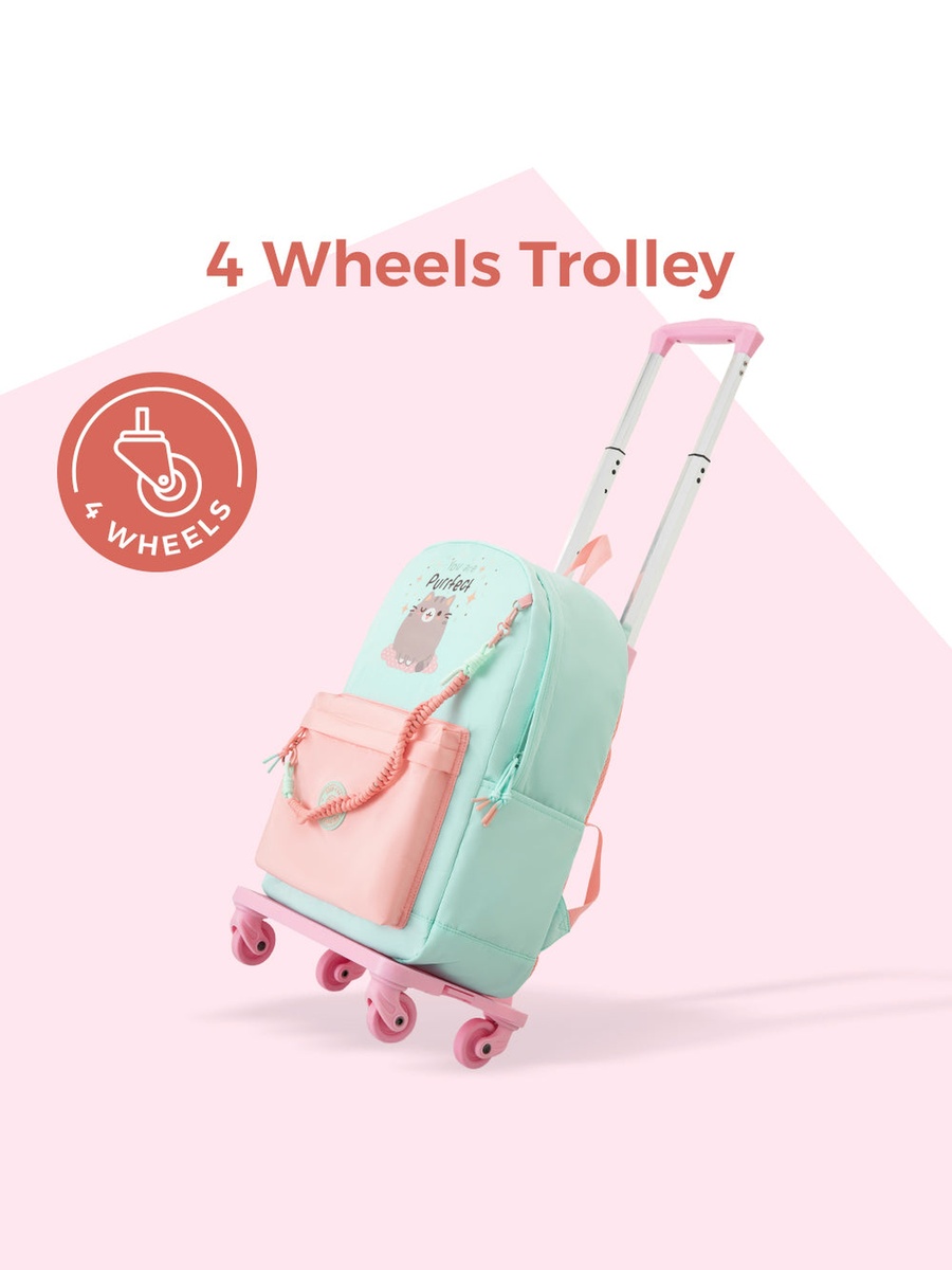 Lightweight School Bag with Laptop Sleeves and Foldable 4 Wheel Trolley - 16.5 Inch