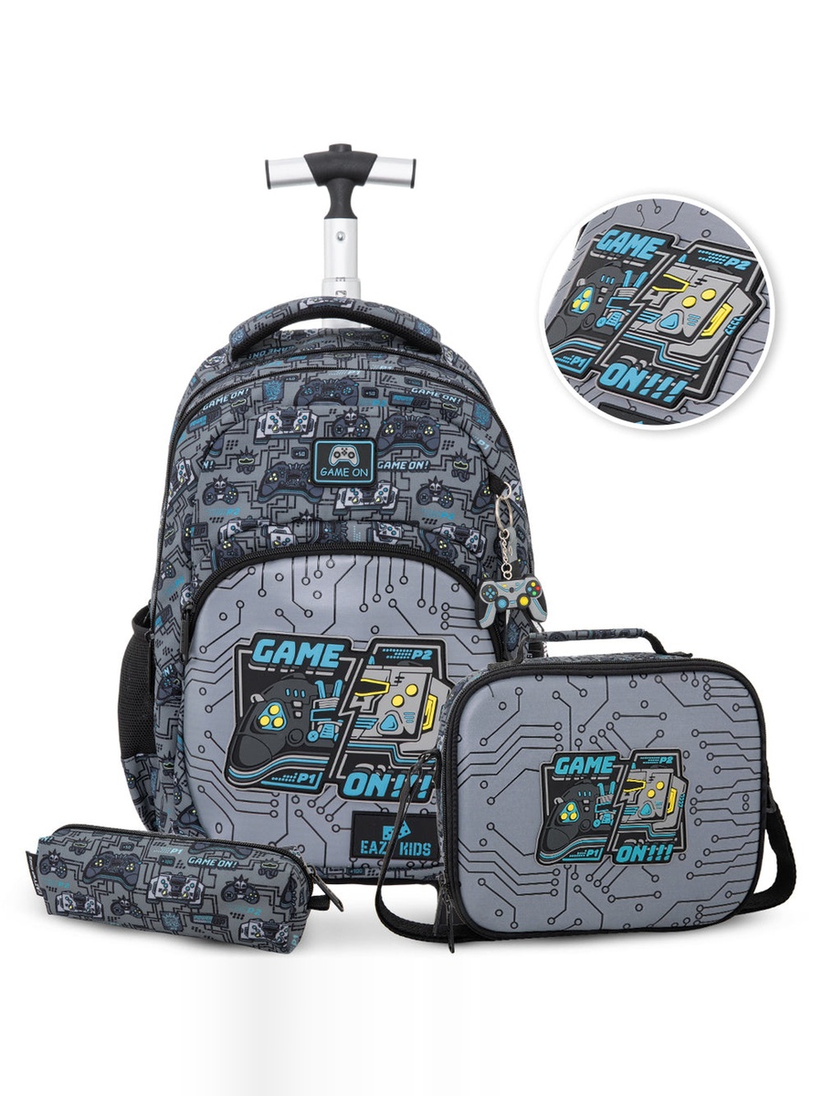 Trolley School Bag and Pencil and Lunch Bag with Insulated Bottle and Bento Box - 17 Inch