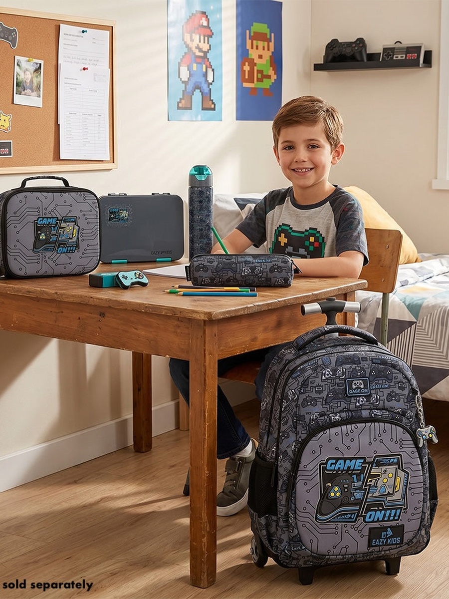 Trolley School Bag and Pencil and Lunch Bag with Insulated Bottle and Bento Box - 17 Inch