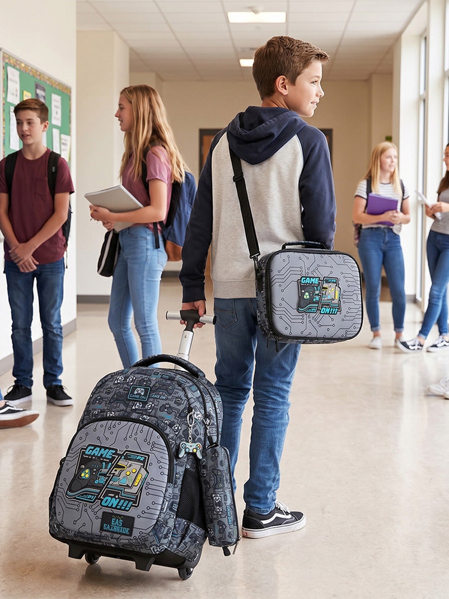 Trolley School Bag and Pencil and Lunch Bag with Insulated Bottle and Bento Box - 17 Inch
