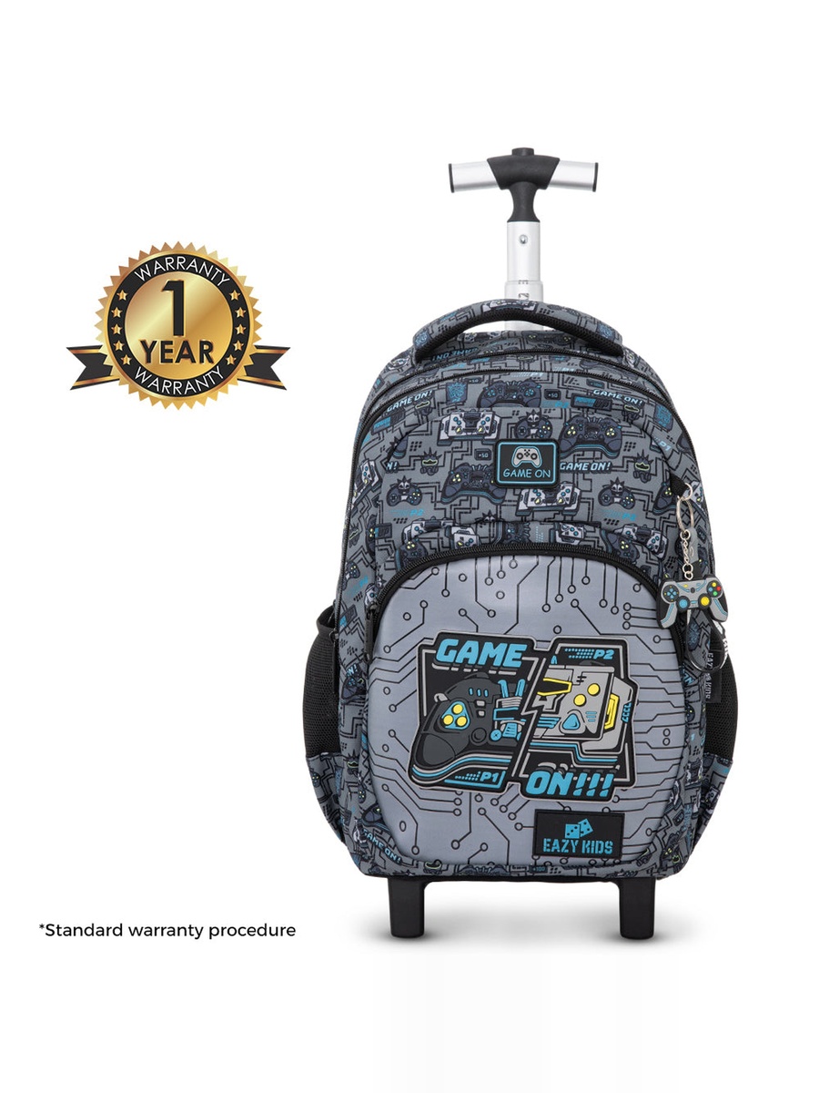 3-Piece Trolley School Bag with Lunch Bag and Pencil Case - Gamer - Grey - 17 Inch