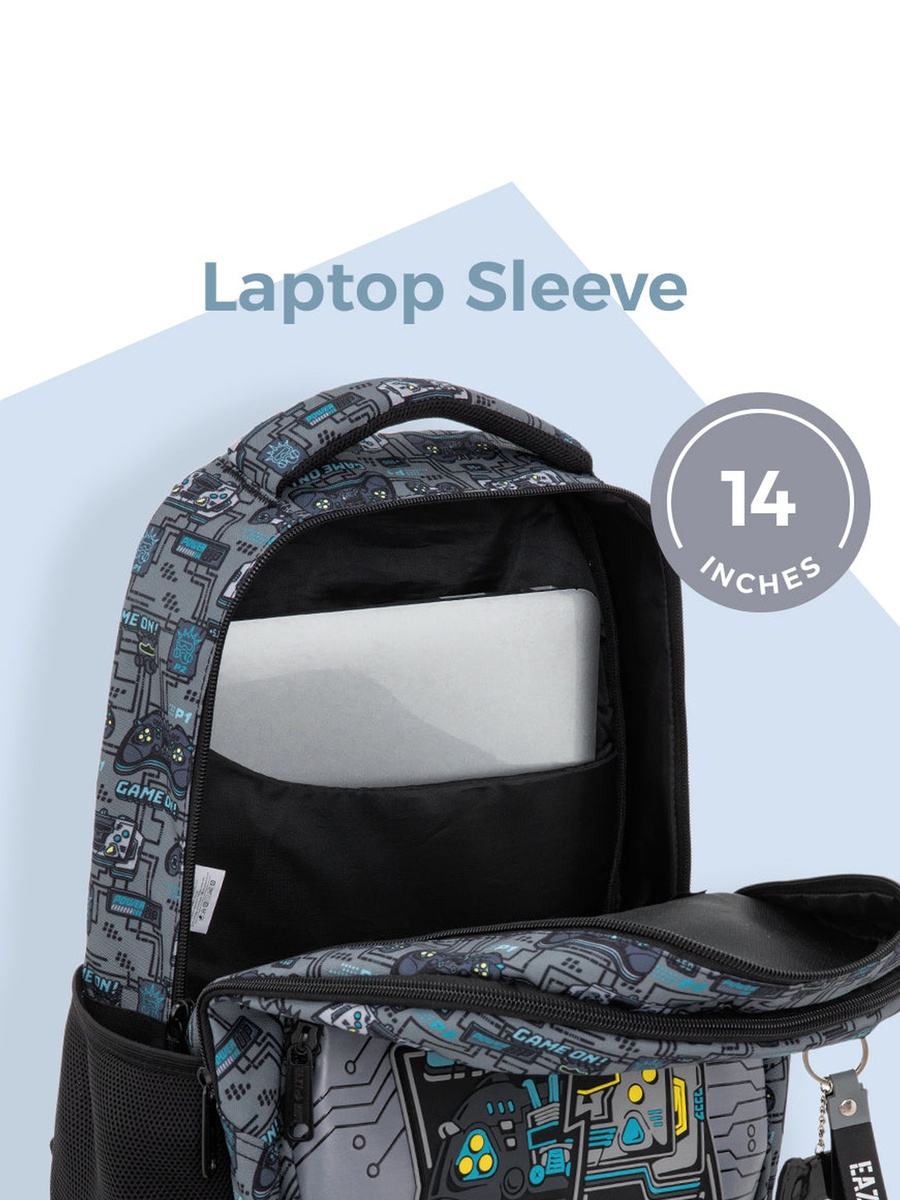 3-Piece Trolley School Bag with Lunch Bag and Pencil Case - Gamer - Grey - 17 Inch