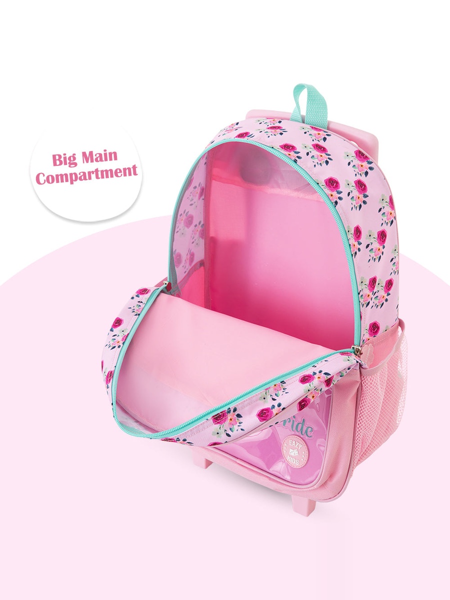 5-Piece Trolley School Bag Set with Wheels - Cycle Pink - 17 Inch