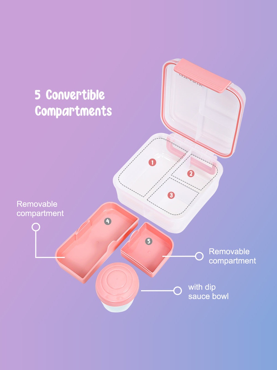 Convertible 1250ml Bento Lunch Box with 150ml Gravy Bowl - Pink