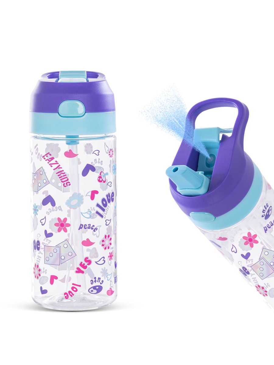 3-Compartment 800ml Stainless Steel Bento Lunch Box with Water Bottle - Floral Purple