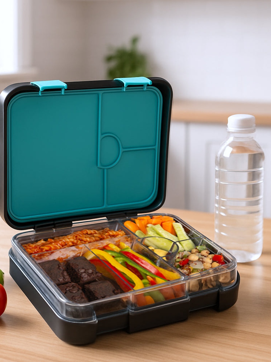 Set of 3 - Convertible Bento Lunch Box Steel Spoon and Fork Set and Alphabets Sticker - Gamer