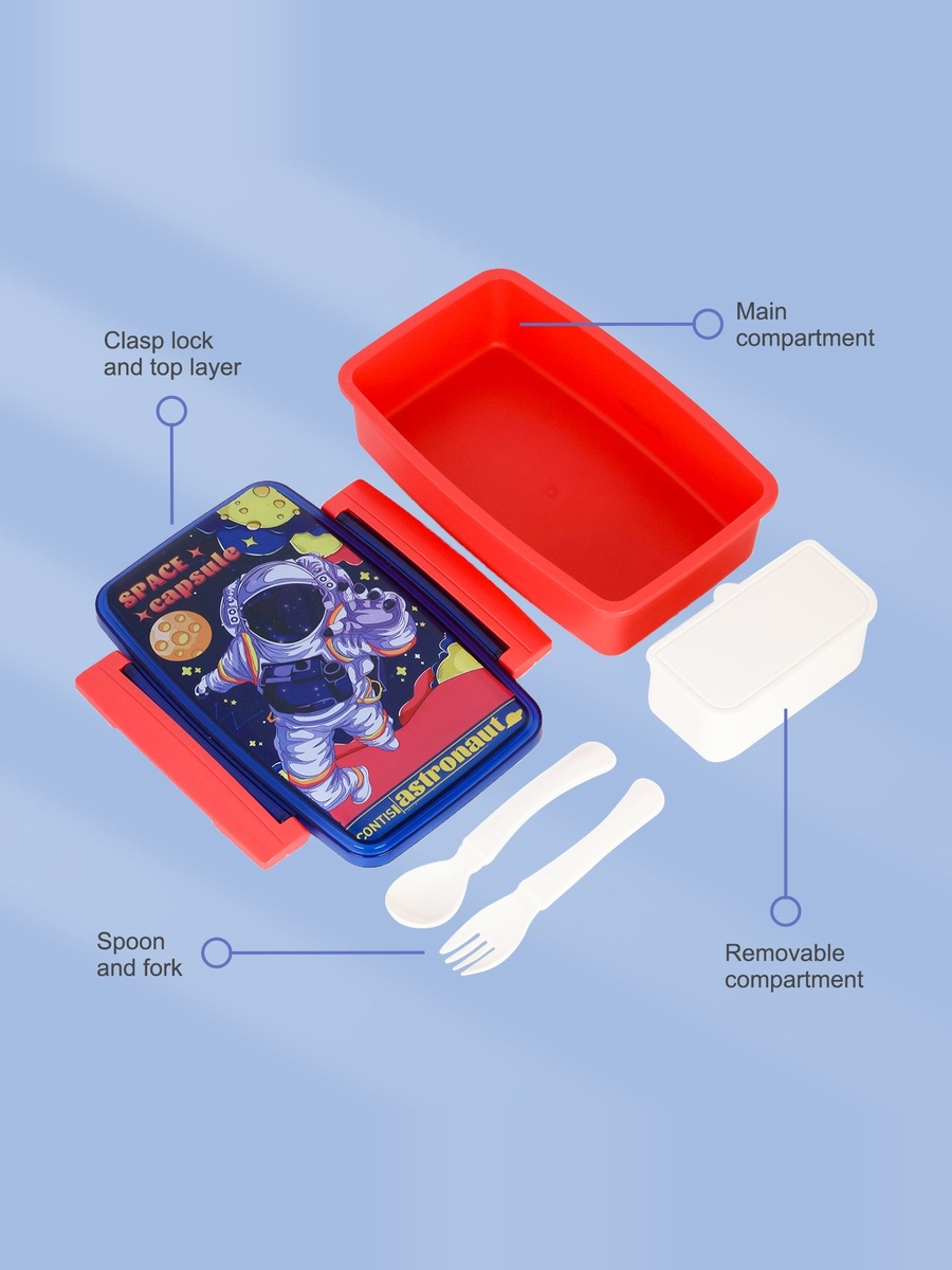 Kids Bento Lunch Box with Spoon and Fork - Astronaut Blue