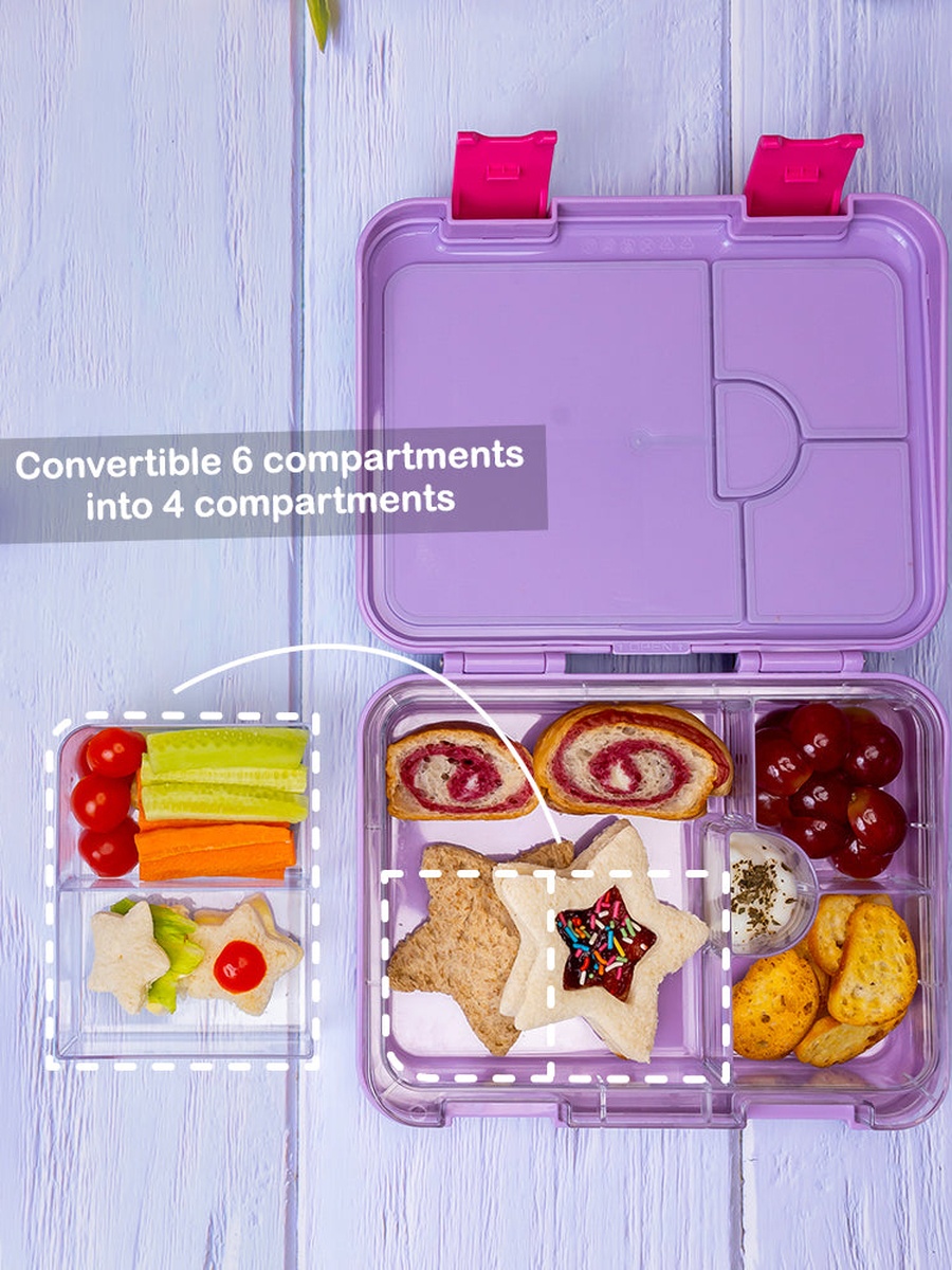 6 and 4 Convertible Bento Lunch Box with Sandwich Cutter Set - Mermaid Purple