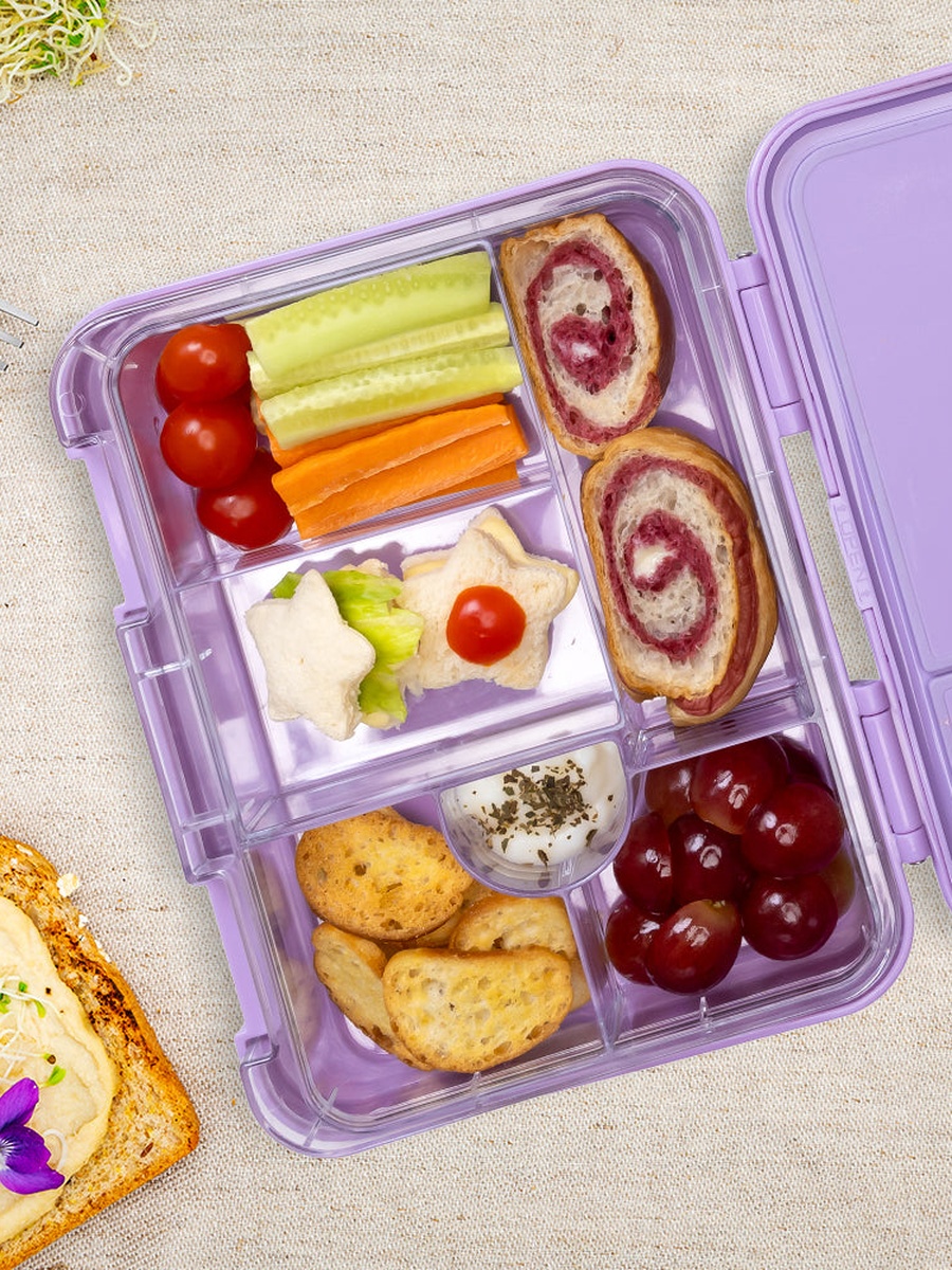 6 and 4 Convertible Bento Lunch Box with Sandwich Cutter Set - Mermaid Purple