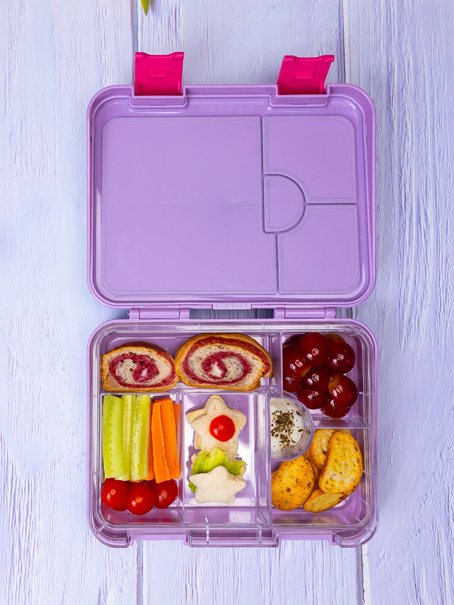 6 and 4 Convertible Bento Lunch Box with Sandwich Cutter Set - Mermaid Purple