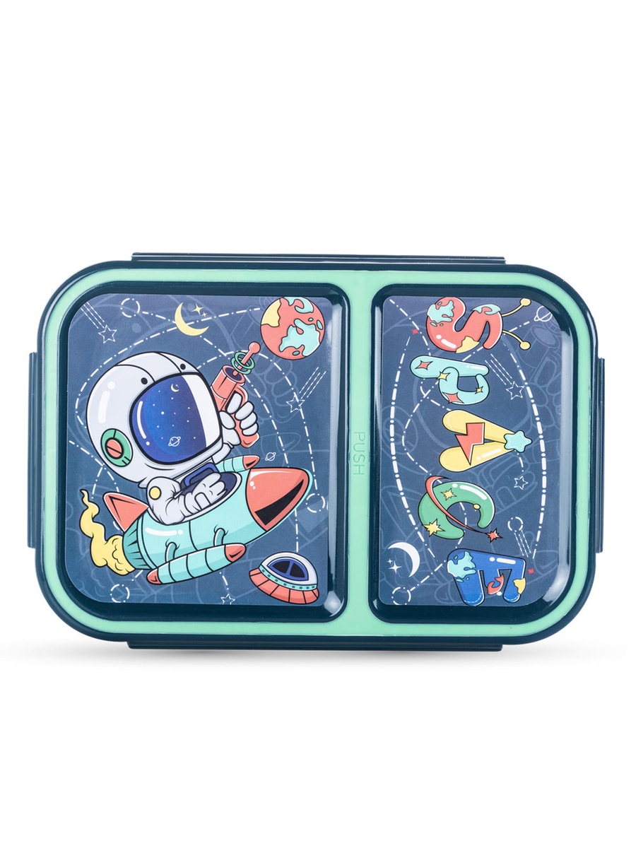 Kids 2-Compartment Bento Lunch Box - Astronaut Green