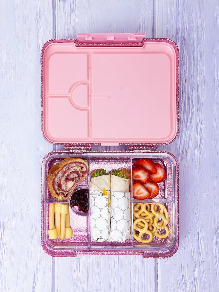 6 and 4 Convertible Bento Lunch Box - Glitter Pink