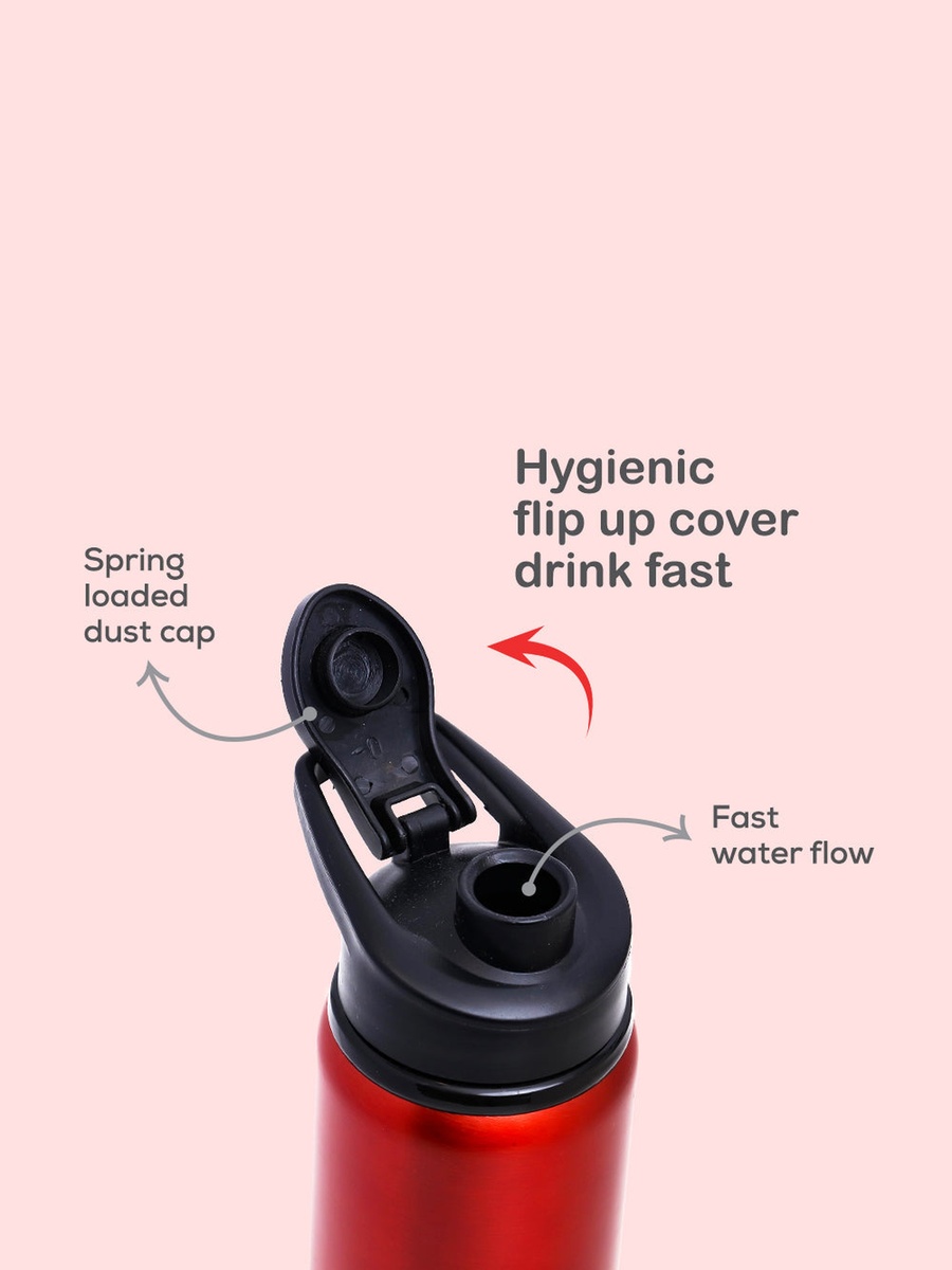 Stainless Steel Sports Water Bottle - Red, 700ml