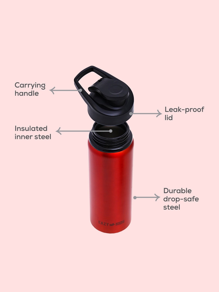 Stainless Steel Sports Water Bottle - Red, 700ml