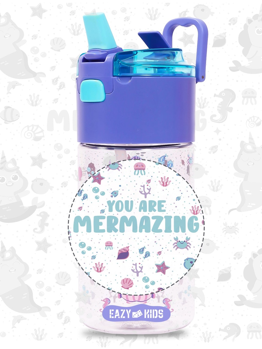 Tritan Water Bottle Snack Box, Mermaid - Purple, 450ml