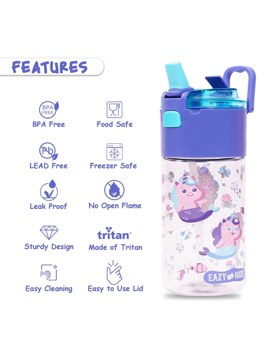 Tritan Water Bottle Snack Box, Mermaid - Purple, 450ml