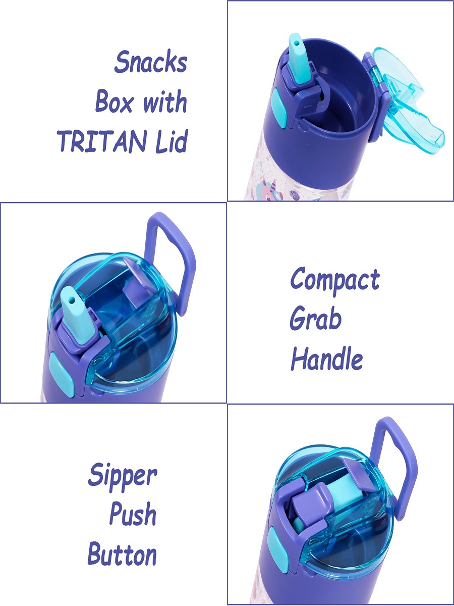 Tritan Water Bottle Snack Box, Mermaid - Purple, 450ml