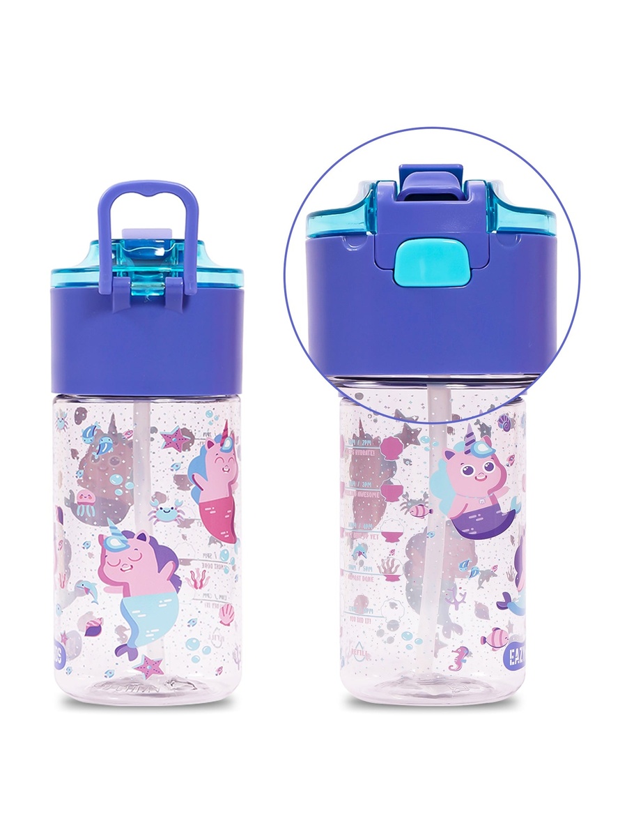 Tritan Water Bottle Snack Box, Mermaid - Purple, 450ml