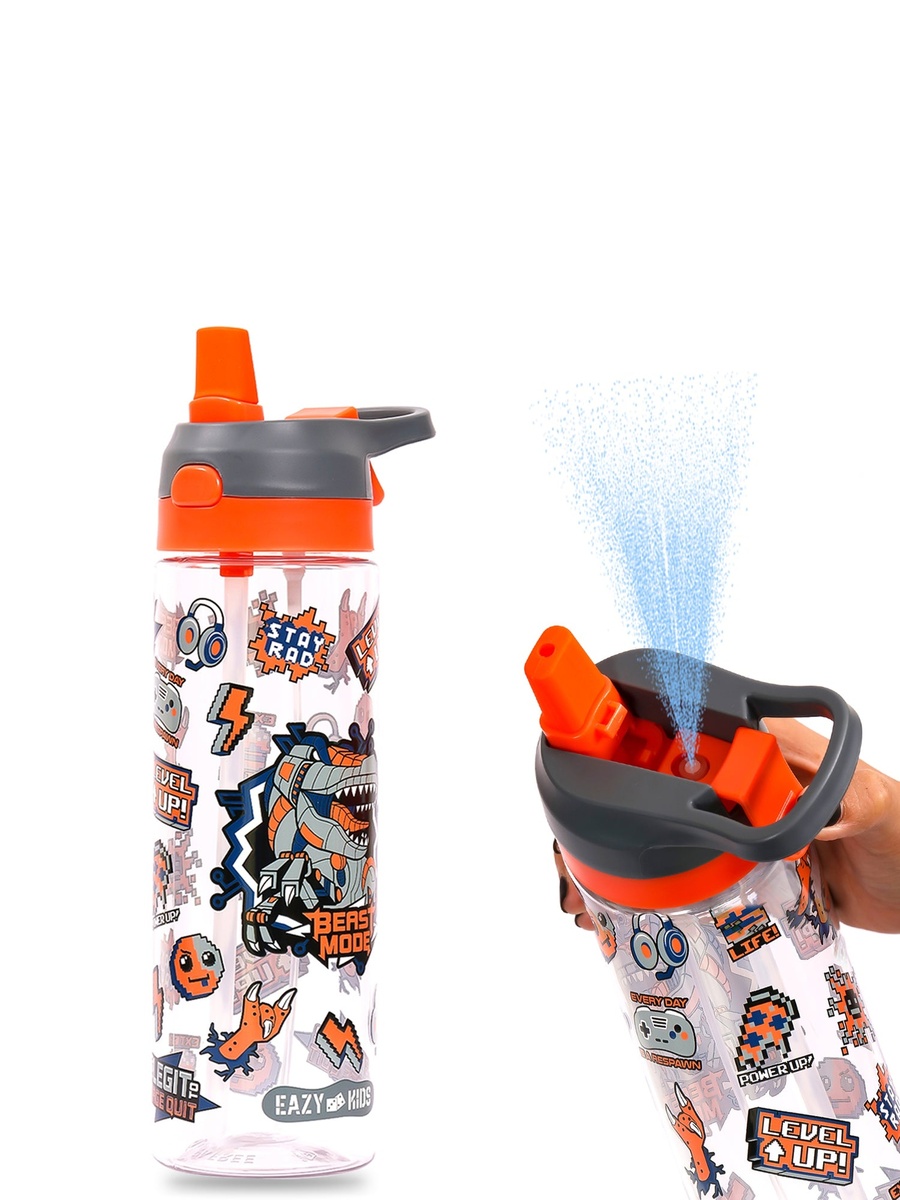 Tritan Water Bottle Spray, Dinosaur - Grey, 750ml