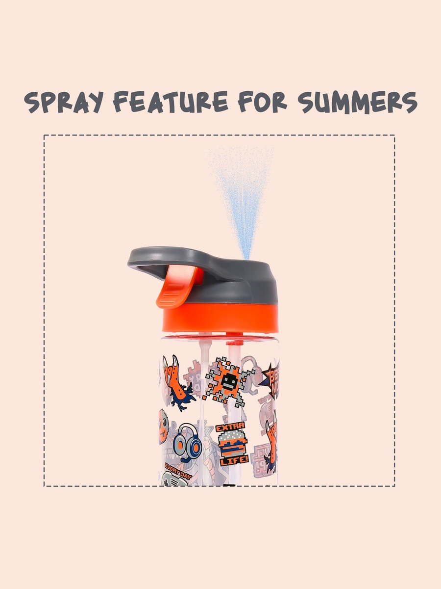 Tritan Water Bottle Spray, Dinosaur - Grey, 750ml