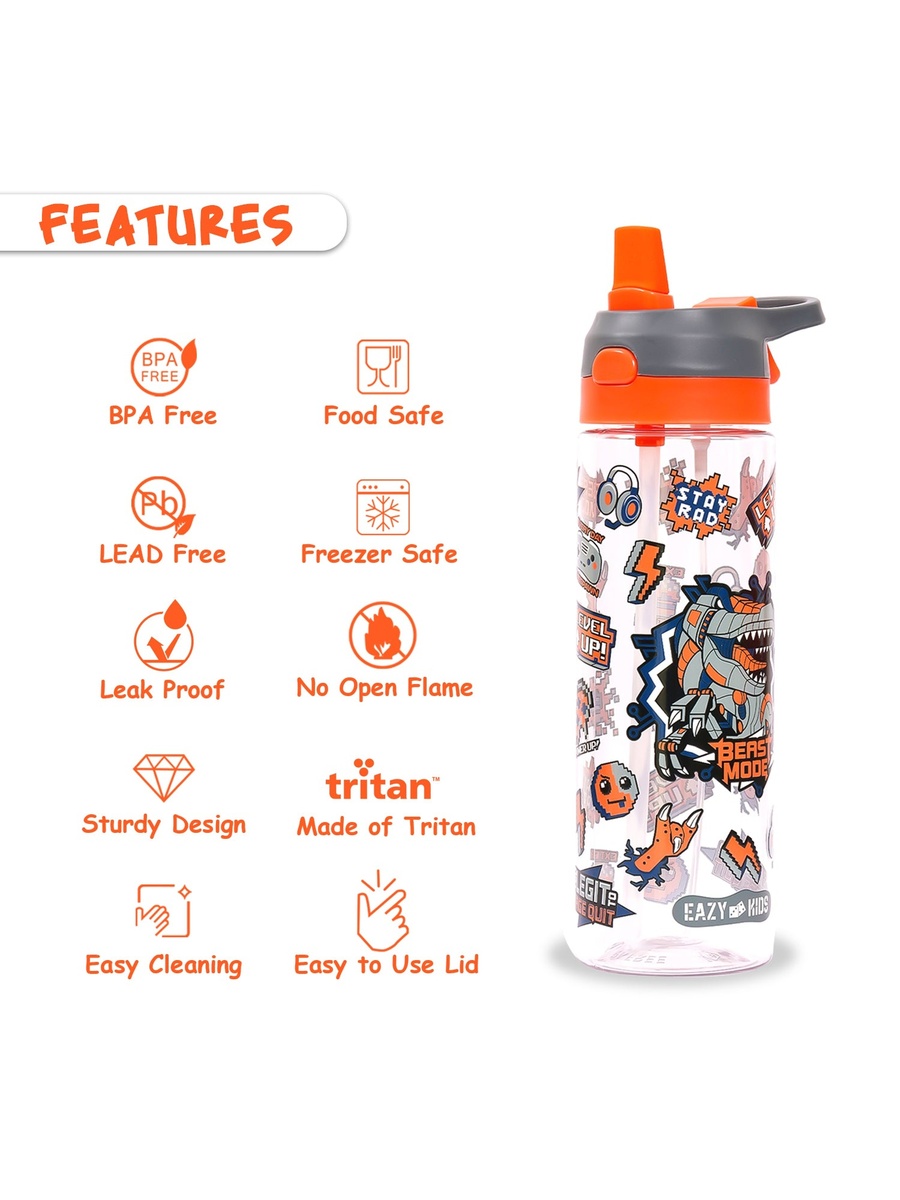 Tritan Water Bottle Spray, Dinosaur - Grey, 750ml