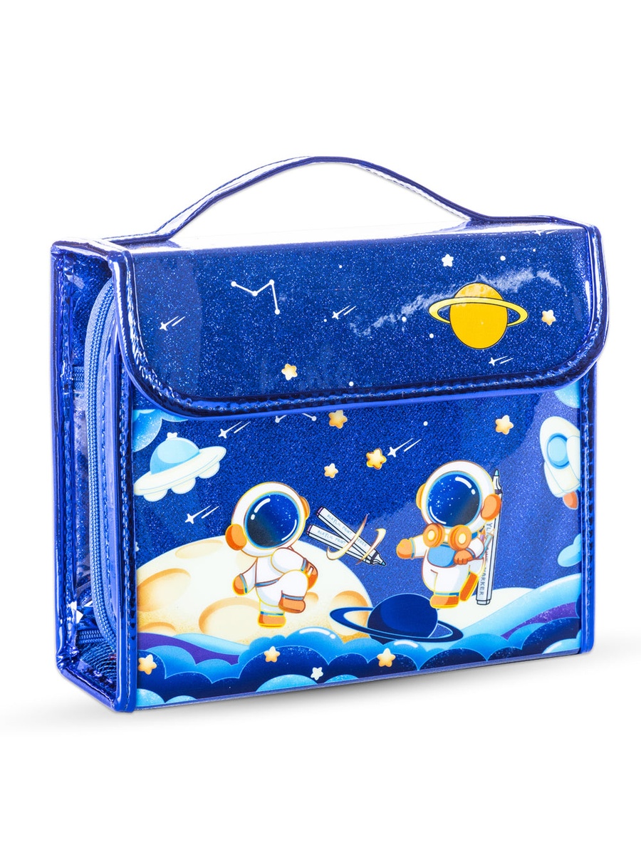 82-Piece Kit Art Supplies Set in Space-Themed (Carrying Case, Paints, Crayons, Markers) - Blue