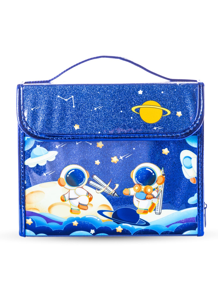 82-Piece Kit Art Supplies Set in Space-Themed (Carrying Case, Paints, Crayons, Markers) - Blue