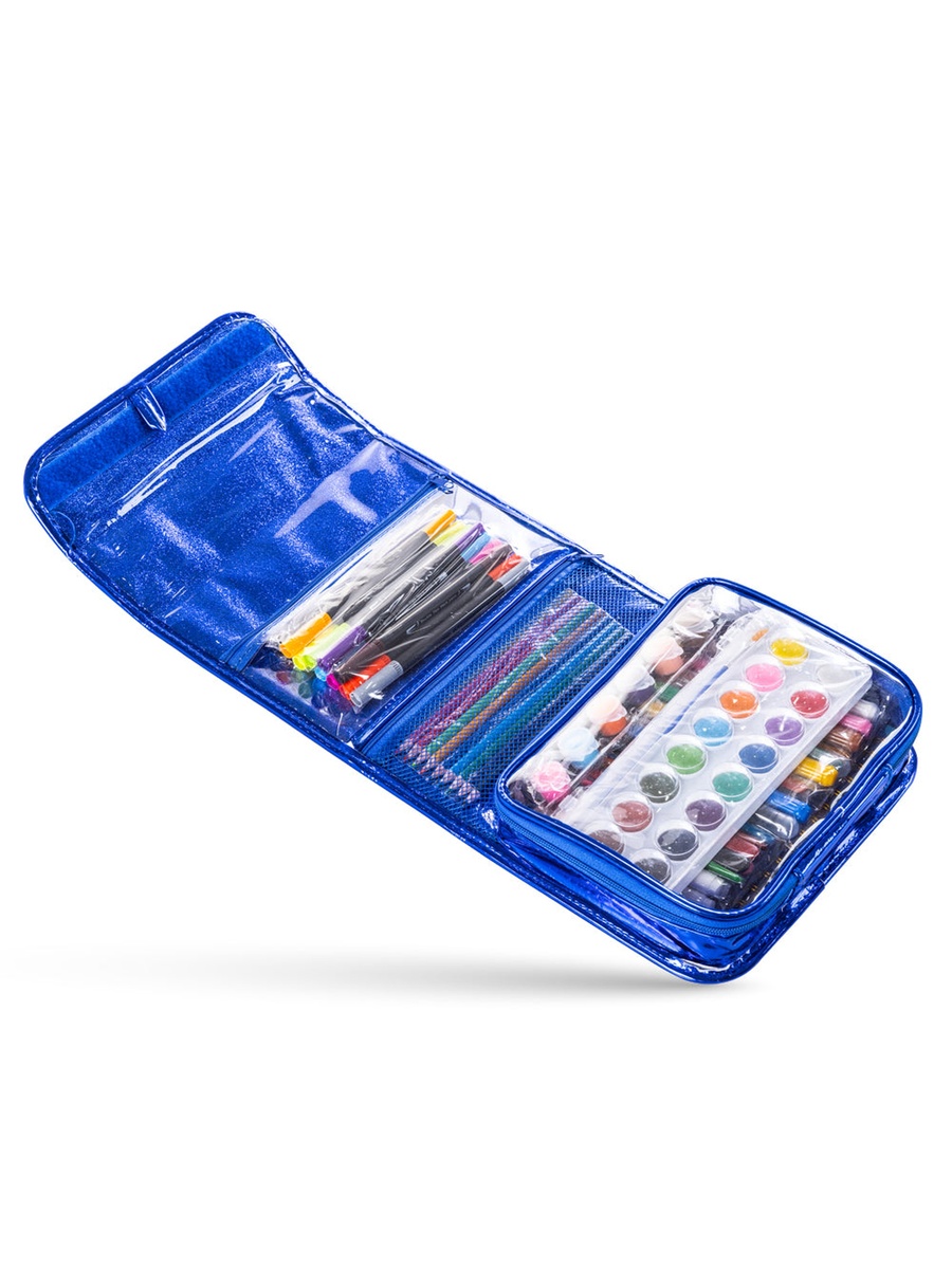 82-Piece Kit Art Supplies Set in Space-Themed (Carrying Case, Paints, Crayons, Markers) - Blue