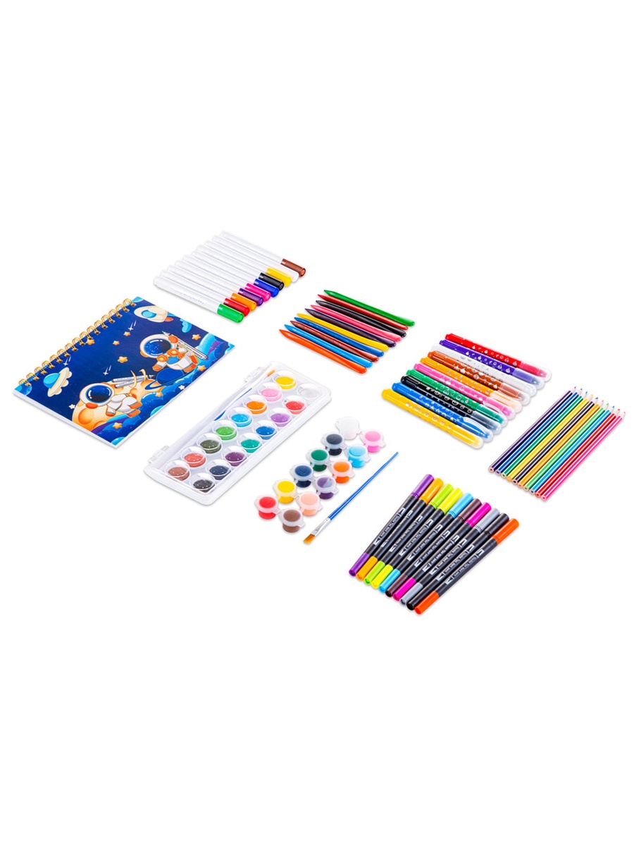 82-Piece Kit Art Supplies Set in Space-Themed (Carrying Case, Paints, Crayons, Markers) - Blue