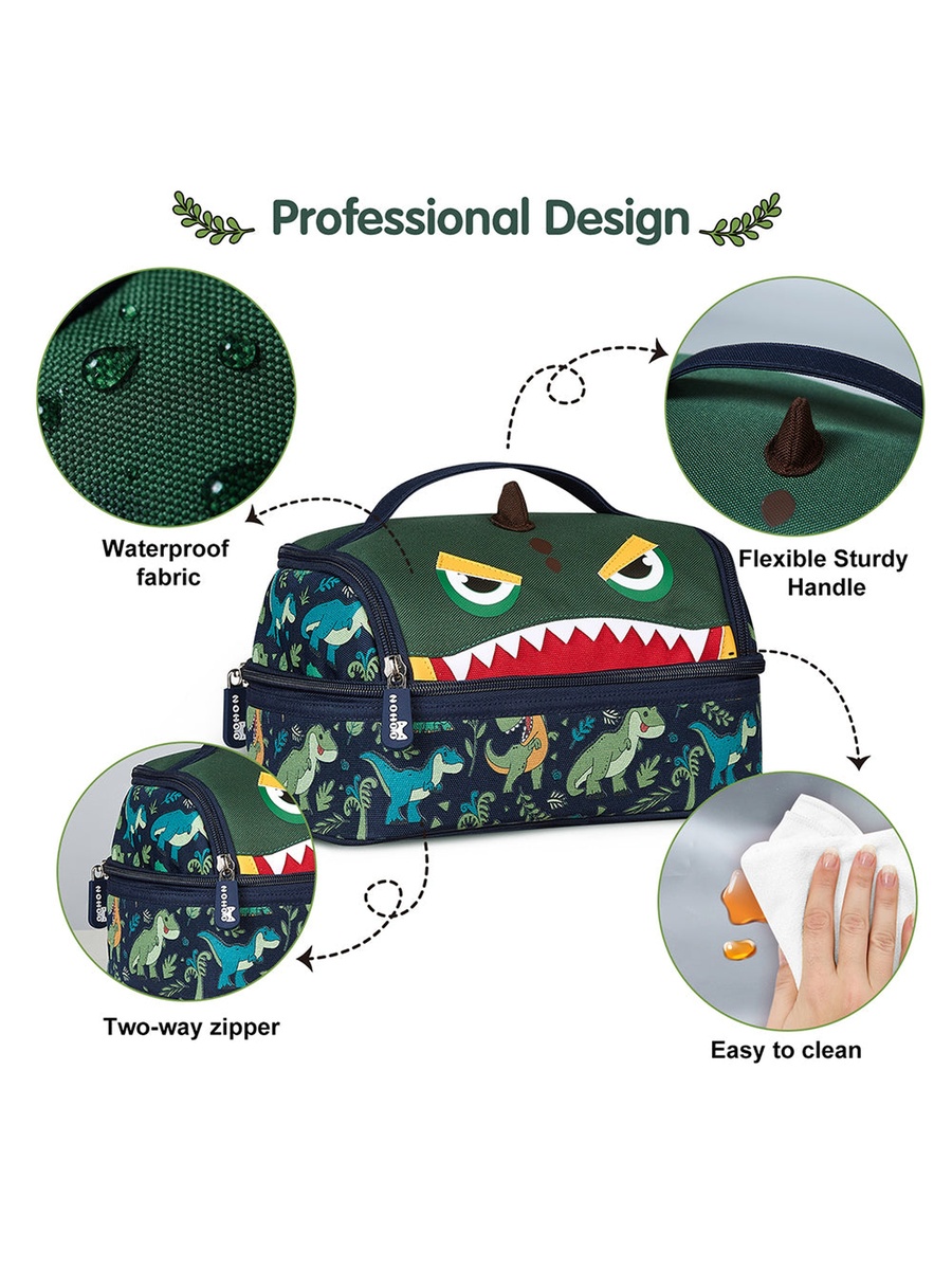 Kids Insulated Lunch Bag Dino - Green