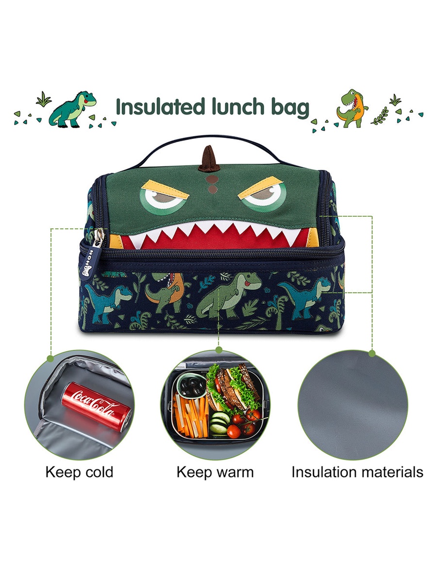 Kids Insulated Lunch Bag Dino - Green