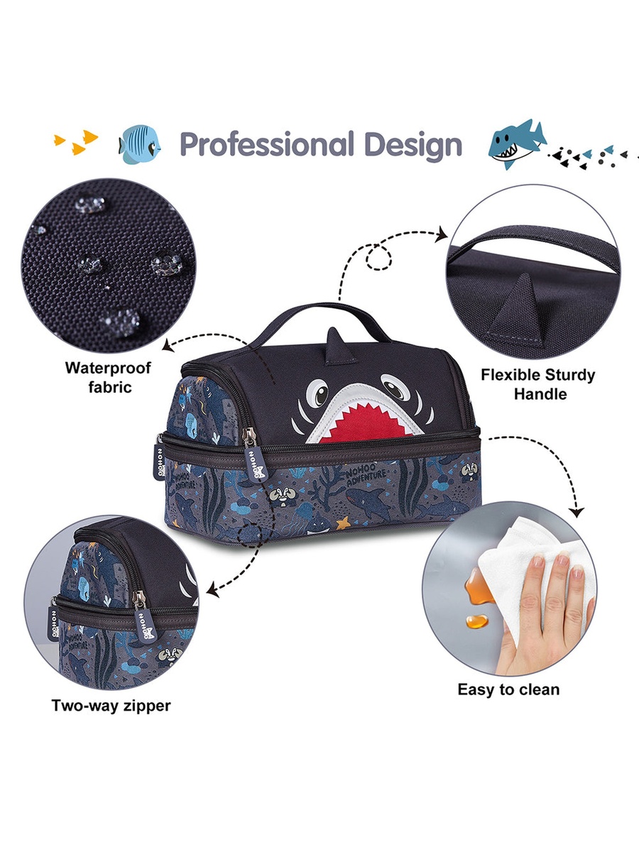 Kids Insulated Lunch Bag Shark - Grey