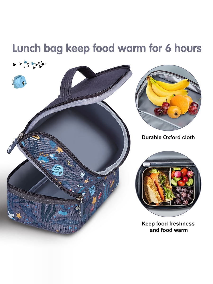 Kids Insulated Lunch Bag Shark - Grey