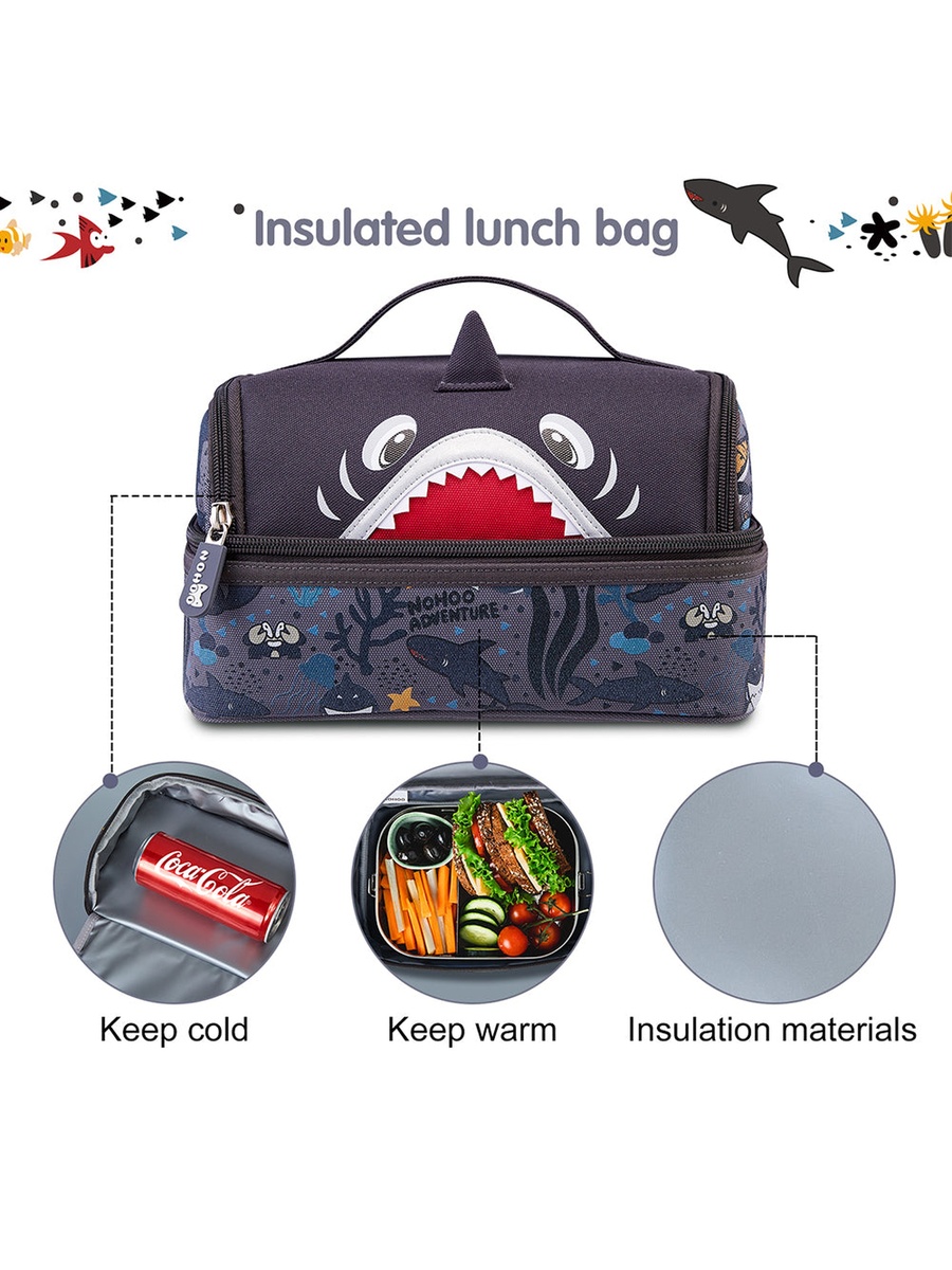 Kids Insulated Lunch Bag Shark - Grey